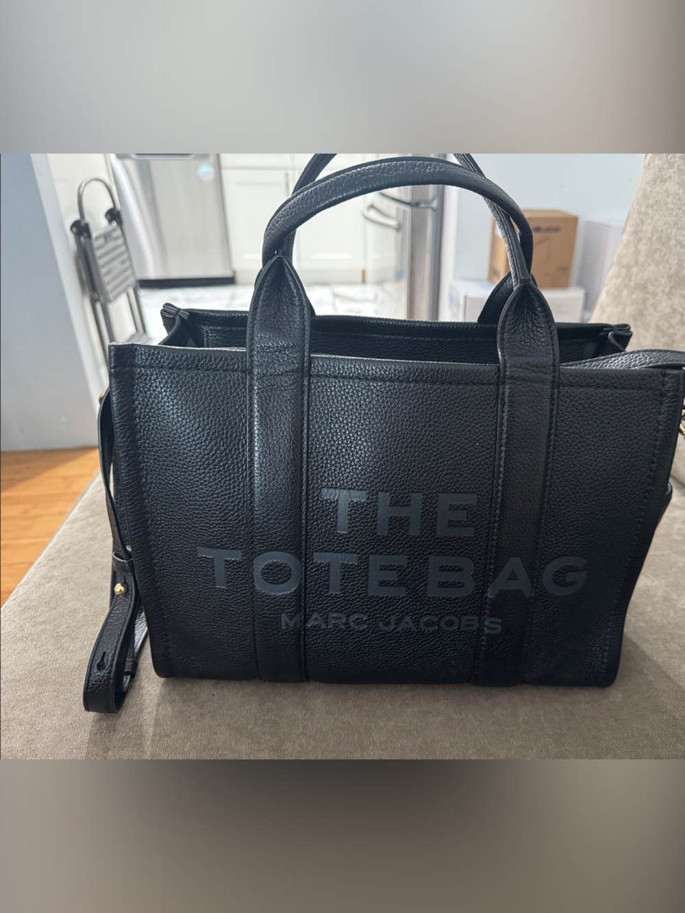 Marc Jacobs Black Pebbled Leather Tote with Embossed Logo